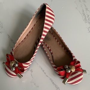 Aldo Red and Cream Nautical Striped Flats